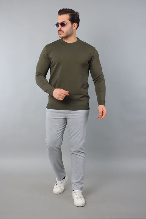 Erkek Uzun Kol Bisiklet Yaka Düz Triko