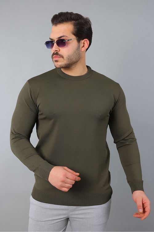 Erkek Uzun Kol Bisiklet Yaka Düz Triko