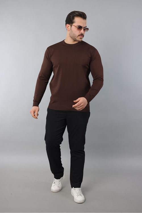 Erkek Uzun Kol Bisiklet Yaka Düz Triko