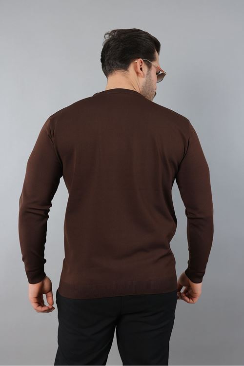 Erkek Uzun Kol Bisiklet Yaka Düz Triko