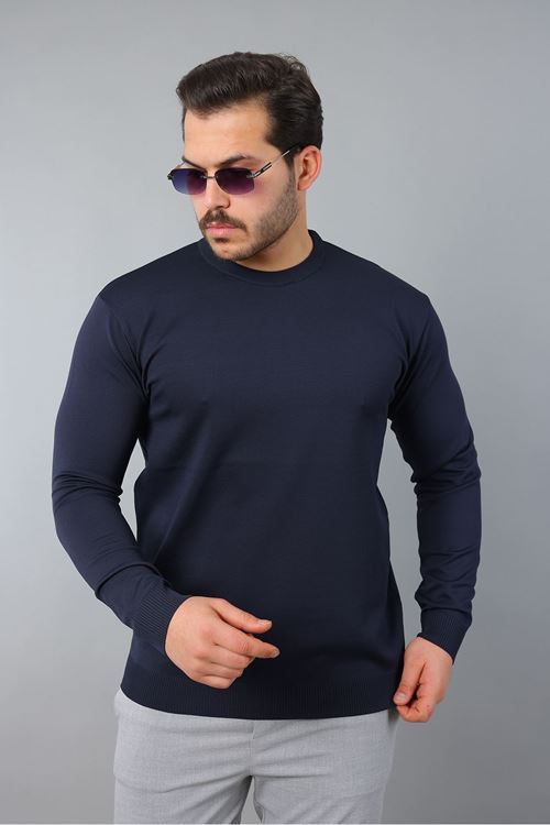 Erkek Uzun Kol Bisiklet Yaka Düz Triko