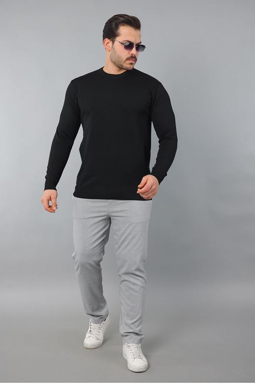 Erkek Uzun Kol Bisiklet Yaka Düz Triko