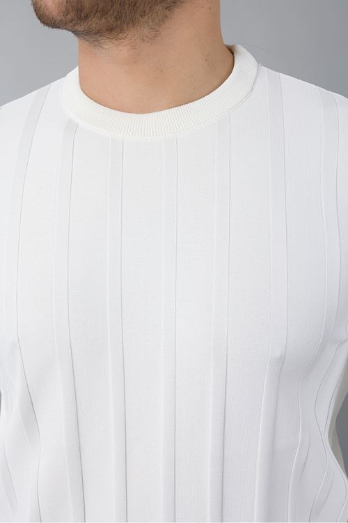 Erkek Uzun Kol Bisiklet Yaka Kendinden Çizgili Triko