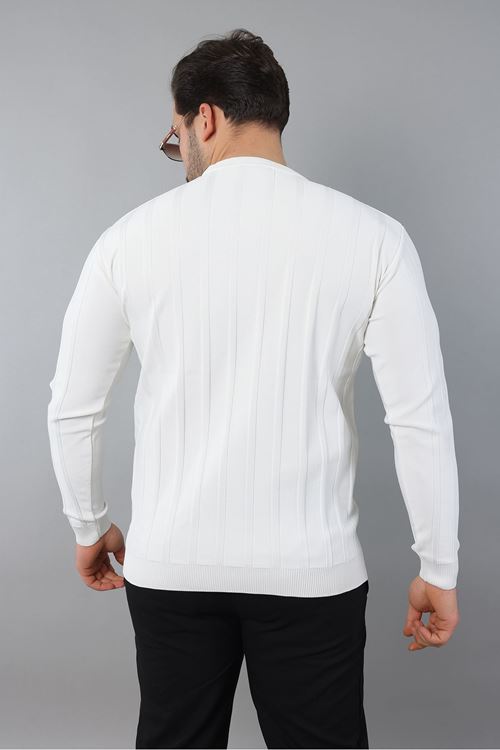 Erkek Uzun Kol Bisiklet Yaka Kendinden Çizgili Triko