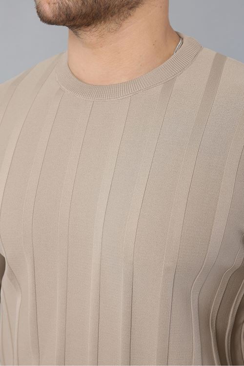 Erkek Uzun Kol Bisiklet Yaka Kendinden Çizgili Triko