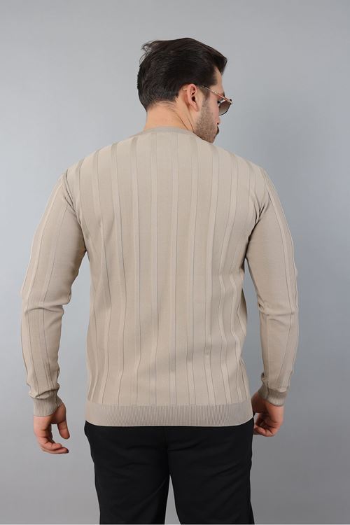 Erkek Uzun Kol Bisiklet Yaka Kendinden Çizgili Triko