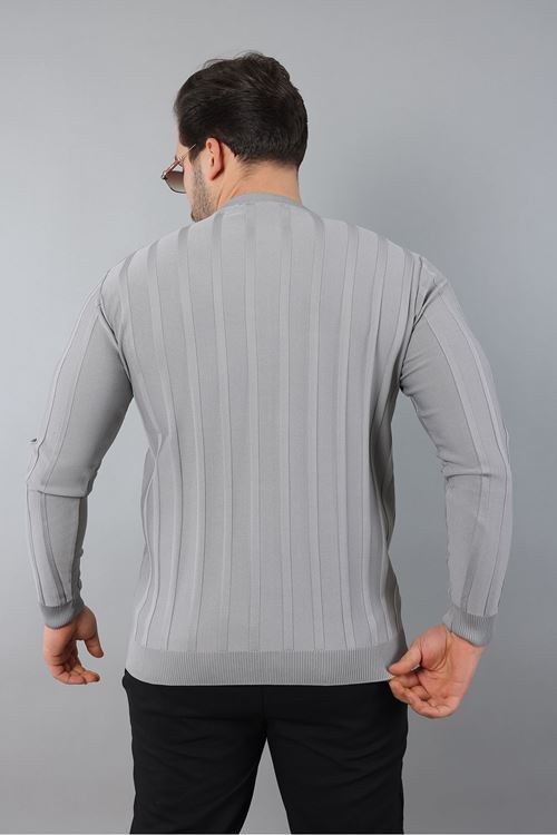 Erkek Uzun Kol Bisiklet Yaka Kendinden Çizgili Triko