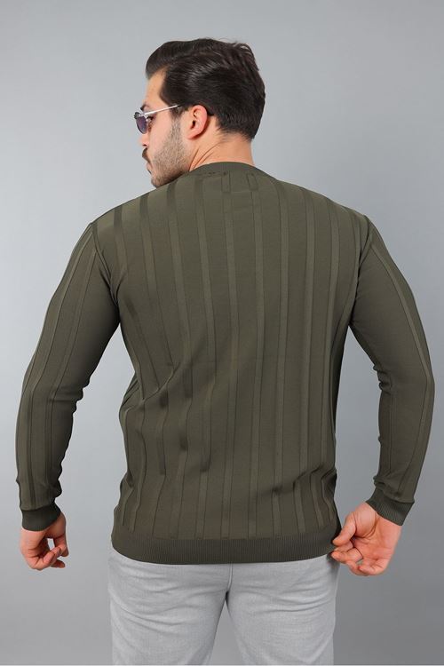 Erkek Uzun Kol Bisiklet Yaka Kendinden Çizgili Triko