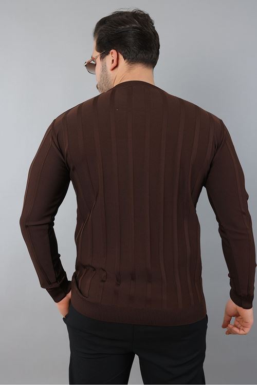 Erkek Uzun Kol Bisiklet Yaka Kendinden Çizgili Triko