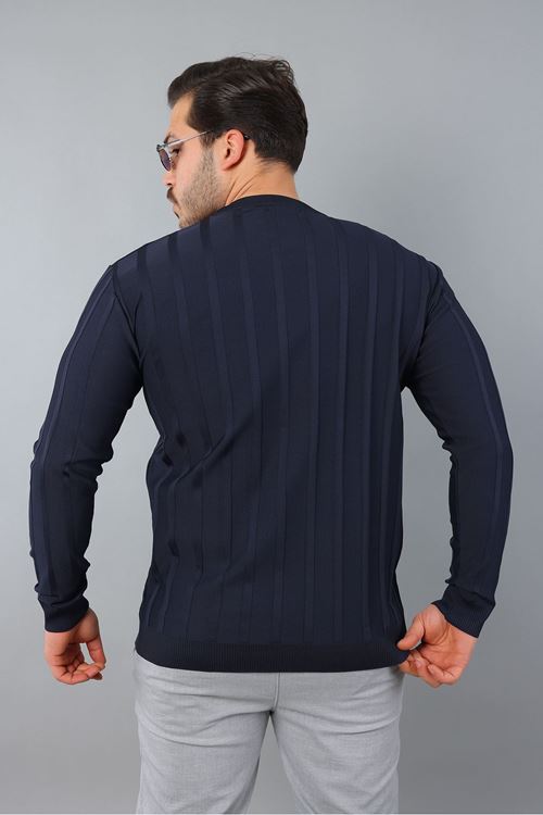 Erkek Uzun Kol Bisiklet Yaka Kendinden Çizgili Triko