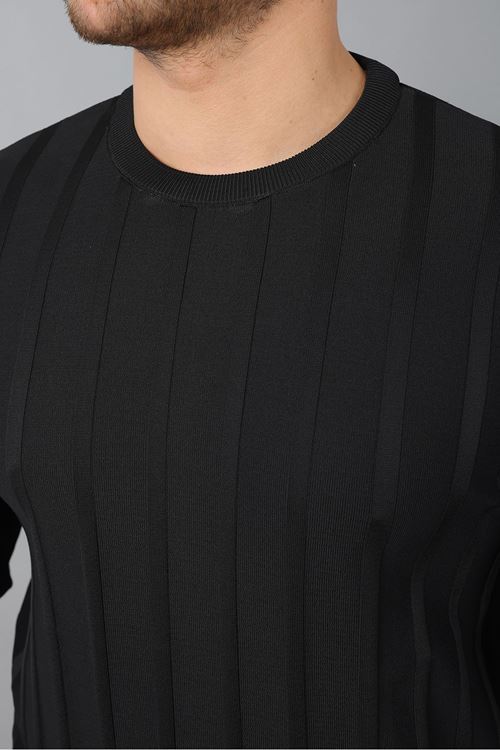 Erkek Uzun Kol Bisiklet Yaka Kendinden Çizgili Triko