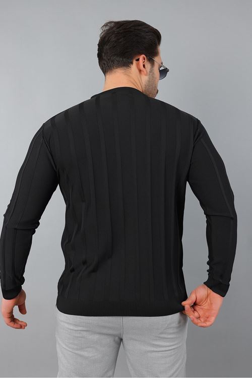 Erkek Uzun Kol Bisiklet Yaka Kendinden Çizgili Triko