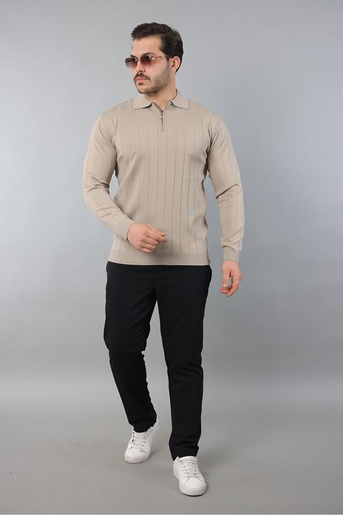 Erkek Polo Yaka Uzun kol Yarım fermuarlı Klasik Düz Günlük Kullanıma Uygun Triko