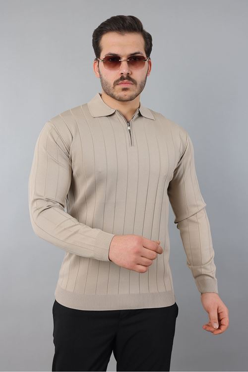 Erkek Polo Yaka Uzun kol Yarım fermuarlı Klasik Düz Günlük Kullanıma Uygun Triko