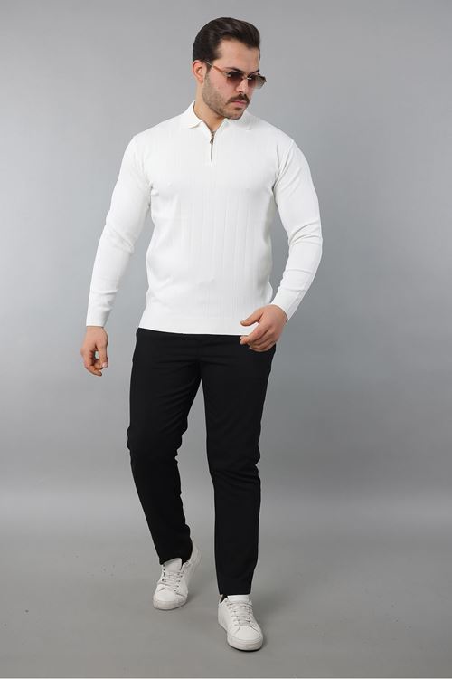 Erkek Polo Yaka Uzun kol Yarım fermuarlı Klasik Düz Günlük Kullanıma Uygun Triko