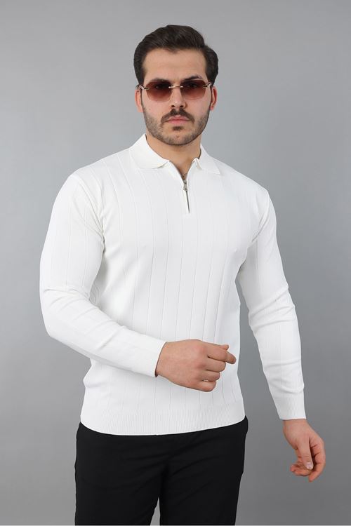 Erkek Polo Yaka Uzun kol Yarım fermuarlı Klasik Düz Günlük Kullanıma Uygun Triko