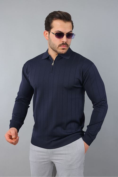 Erkek Polo Yaka Uzun kol Yarım fermuarlı Klasik Düz Günlük Kullanıma Uygun Triko