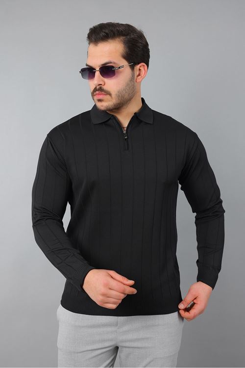 Erkek Polo Yaka Uzun kol Yarım fermuarlı Klasik Düz Günlük Kullanıma Uygun Triko