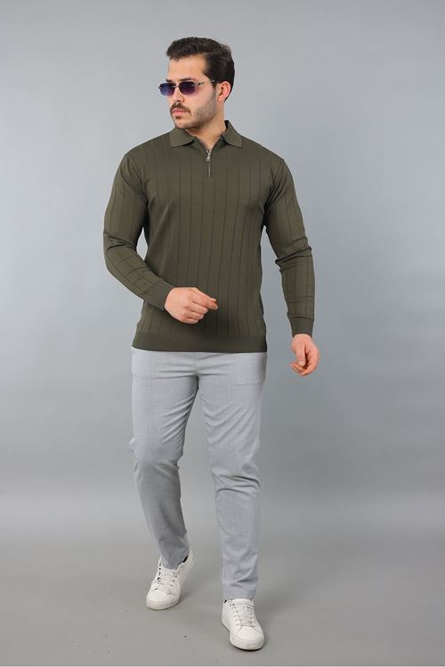 Erkek Polo Yaka Uzun kol Yarım fermuarlı Klasik Düz Günlük Kullanıma Uygun Triko