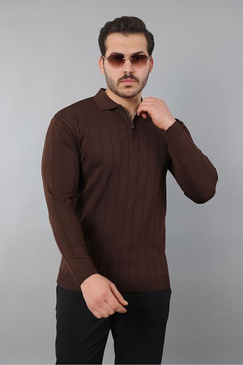 Erkek Polo Yaka Uzun kol Yarım fermuarlı Klasik Düz Günlük Kullanıma Uygun Triko