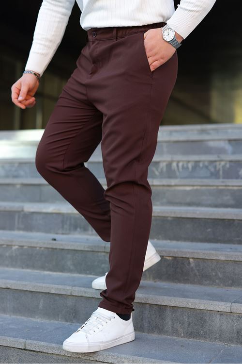 Erkek Bel Yarım Lastikli Kemerli Double Paça Dabıl Face Kumaş Slim Fit Pantolon