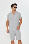 Erkek Keten Apaş Yaka Kısa Kol Gömlek - Şort Takım