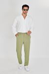 Erkek Bel Yarım Lastikli Kemerli Double Paça Dabıl Face Kumaş Slim Fit Pantolon