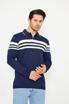 Erkek Gömlek Yaka Göğüs Çizgili Triko Kazak